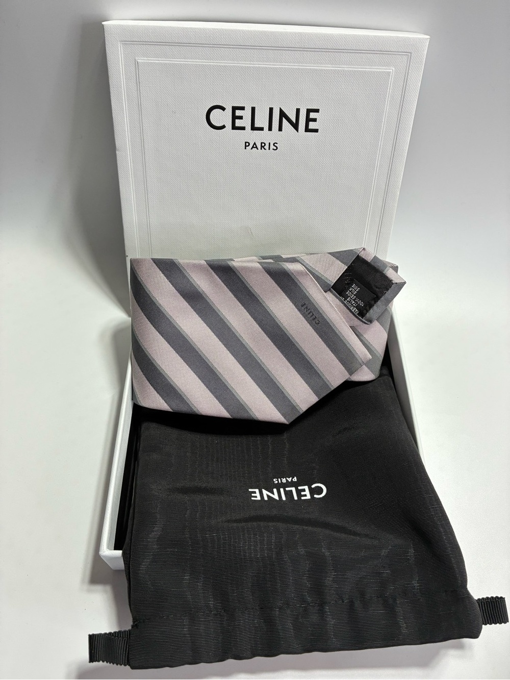 Celine Striped Silk Tie in Pink and Gray